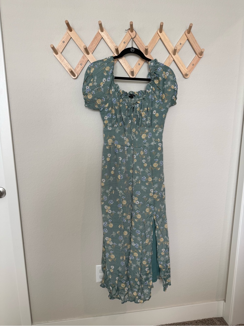As U Wish Green Floral Puff Sleeve Maxi Dress
